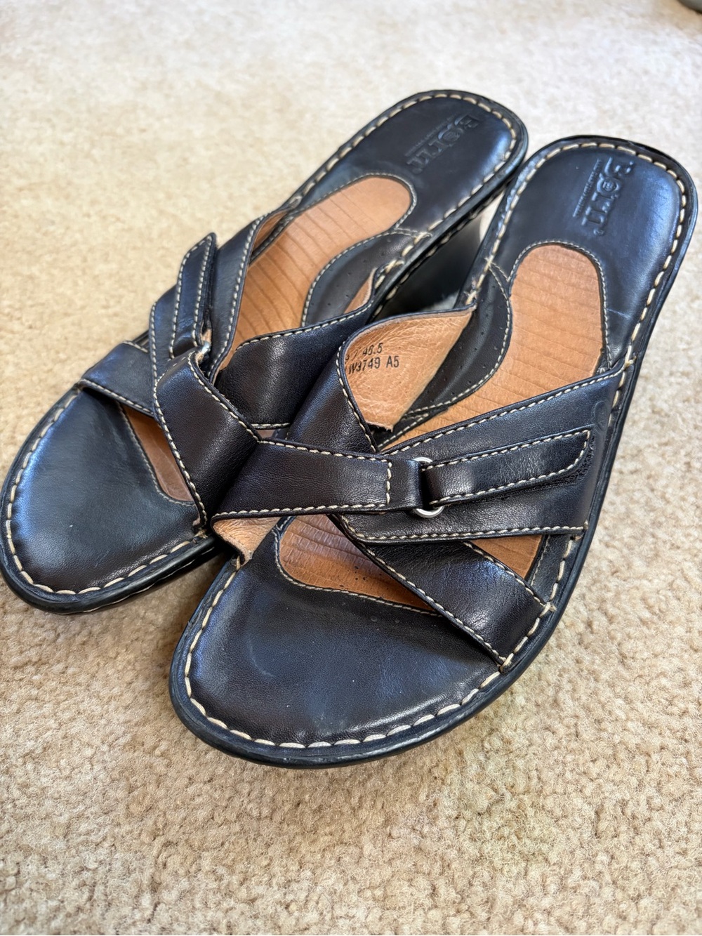 Born Wedge Sandals Black size 9 Adjustable Strap Slides